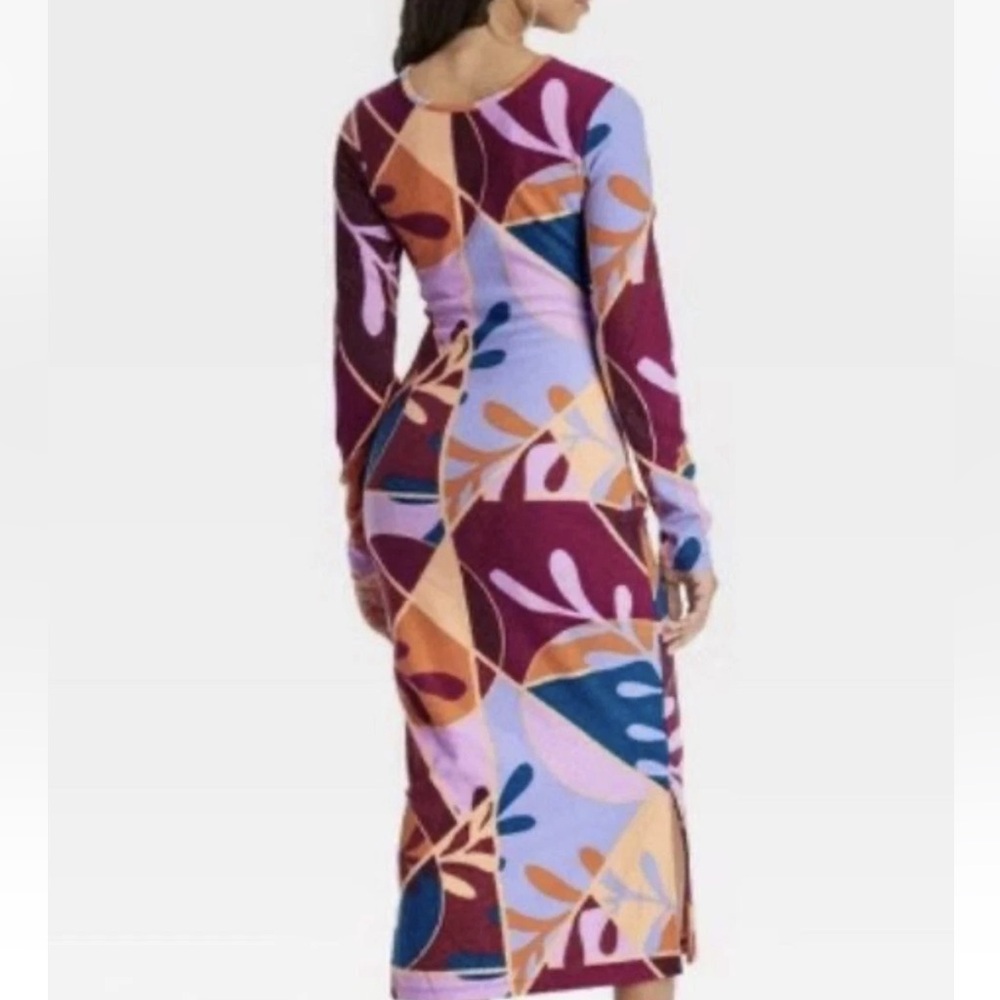 Latino Heritage Month Midi Multicolor Abstract Print Bodycon Sweater Dress L